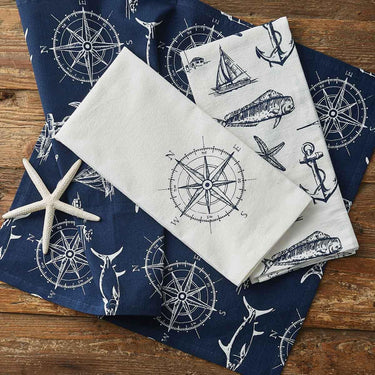 Captain's Quarters Dishtowel - Navy Set of 2 Park Designs - The Fox Decor